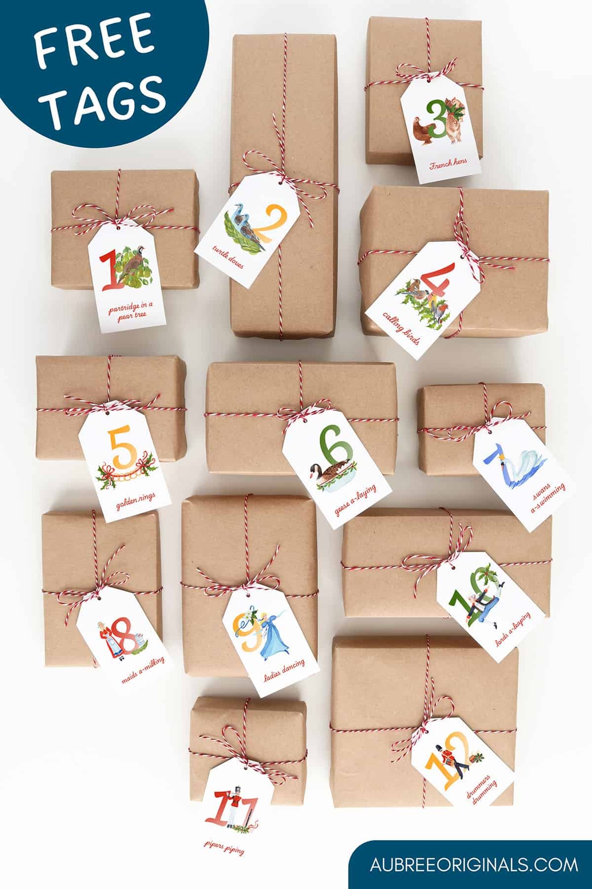 twelve days of christmas printable gift tags