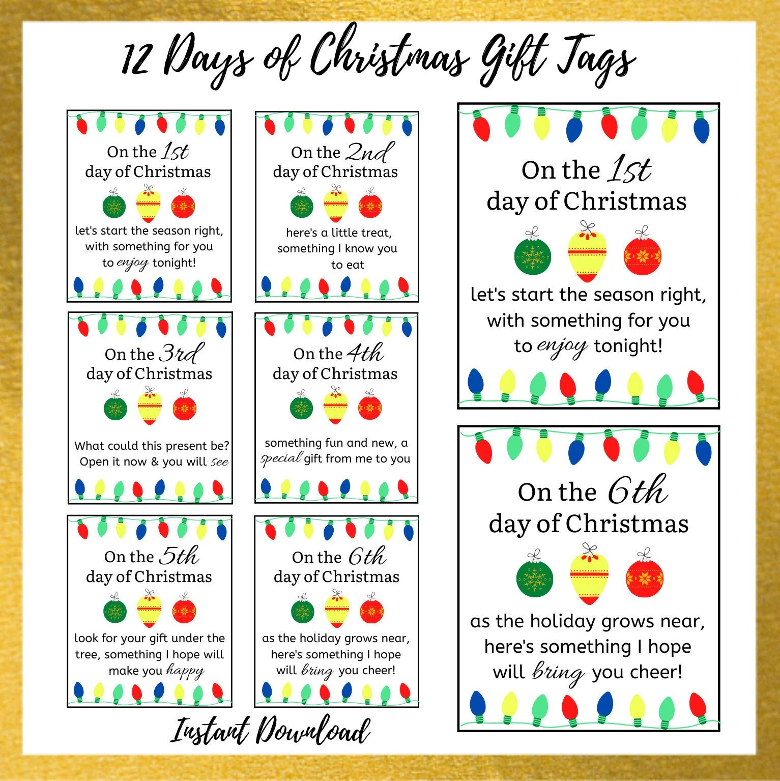 12 Days Of Christmas Gift Tags 12 Days