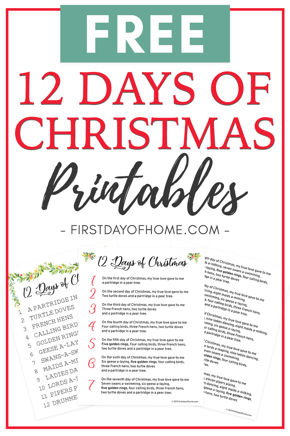 12 Days Of Christmas Printable