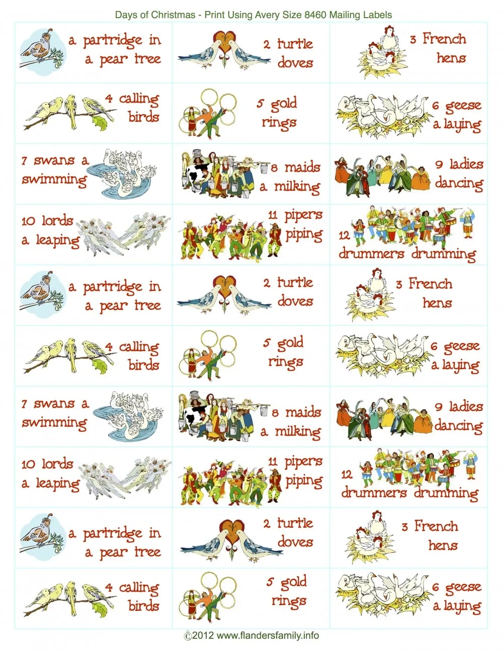 12 Days Of Christmas Sing A Long Free Printable