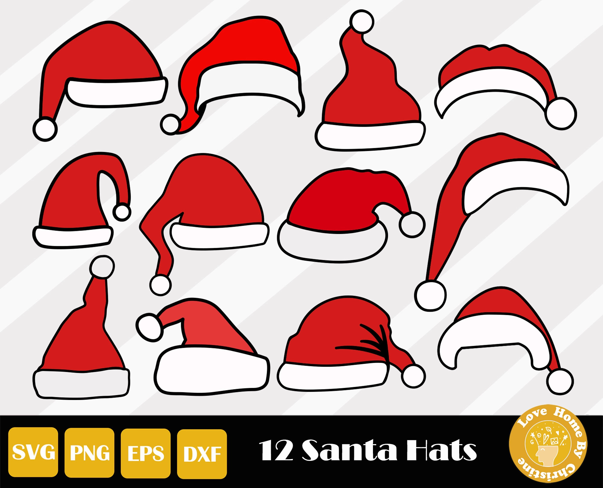 12 Santa Hat Svg Bundle Christmas Cut 12 Santa Hat Svg Bundle Christmas Cut
