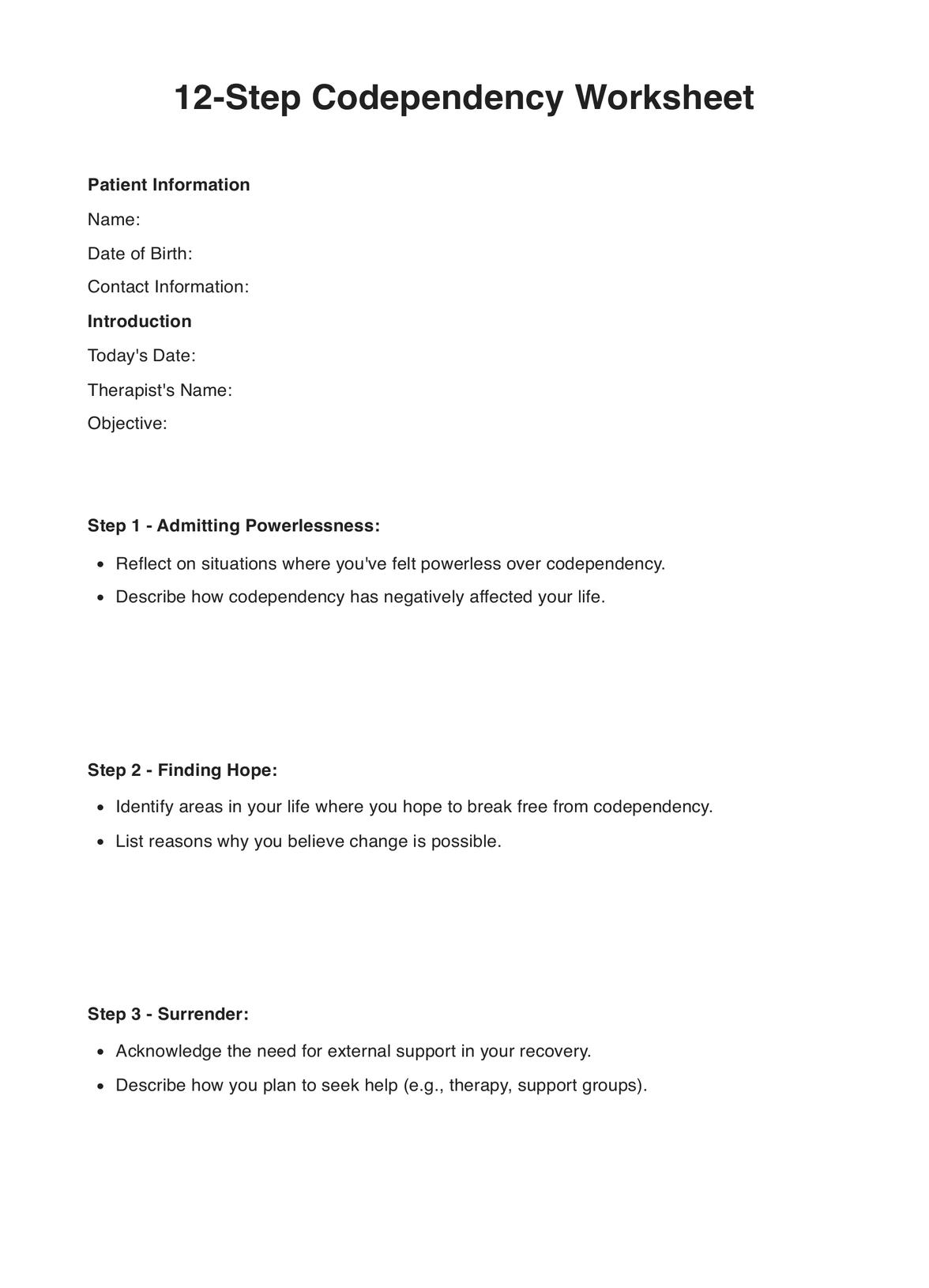 12 Step Codependency Worksheet