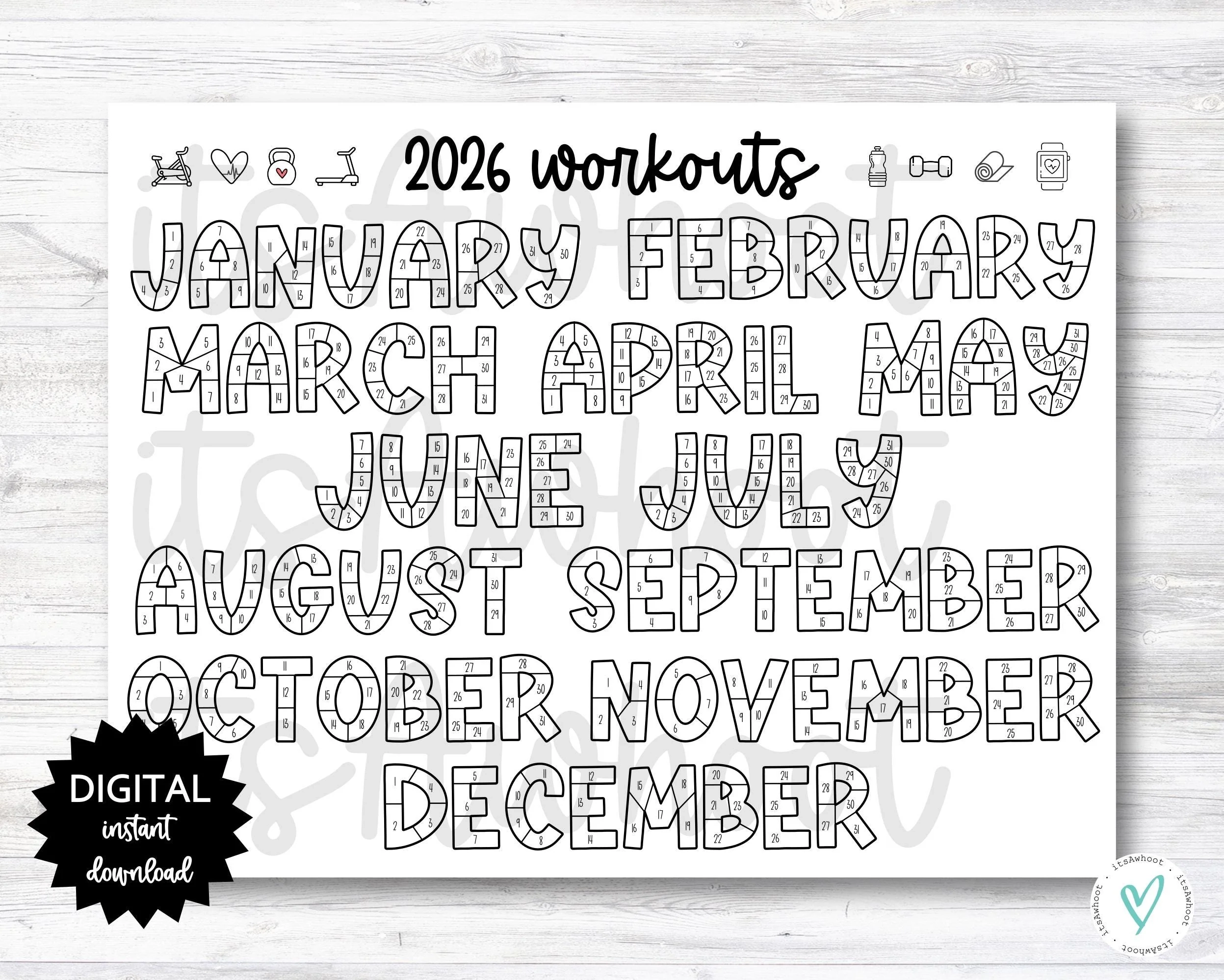 2024 Workouts Tracker Coloring Page 77128