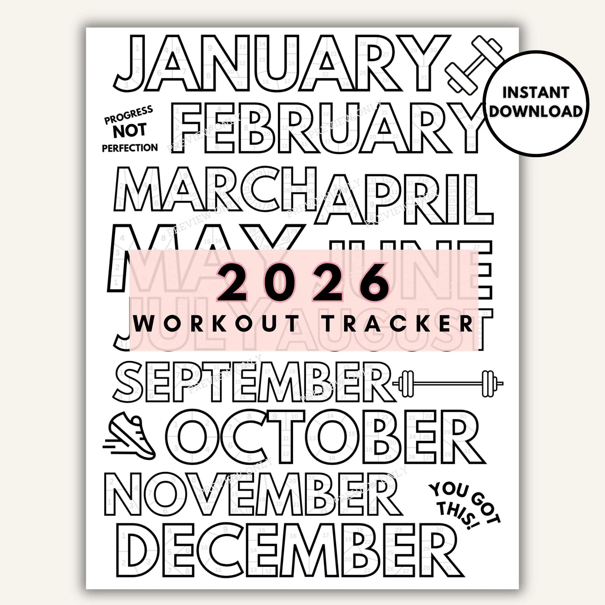 2026 Workout Tracker Coloring Page