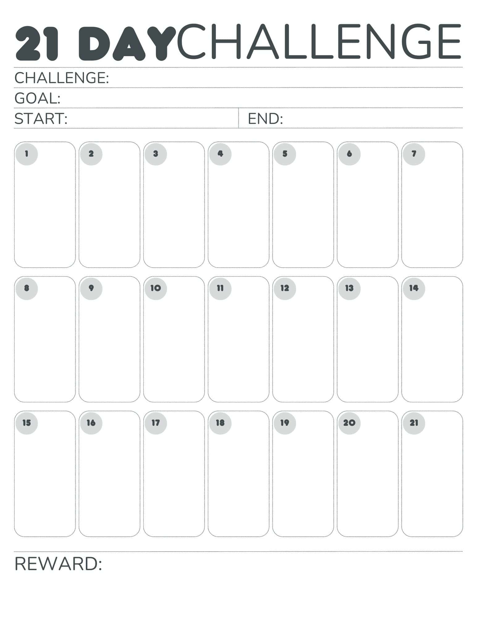 21 Day Challenge Calendar 21 Day Challenge Calendar