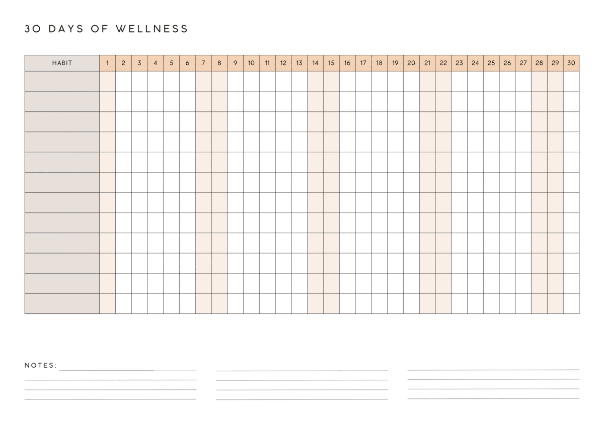 30 Days Of Wellness Free Tracker