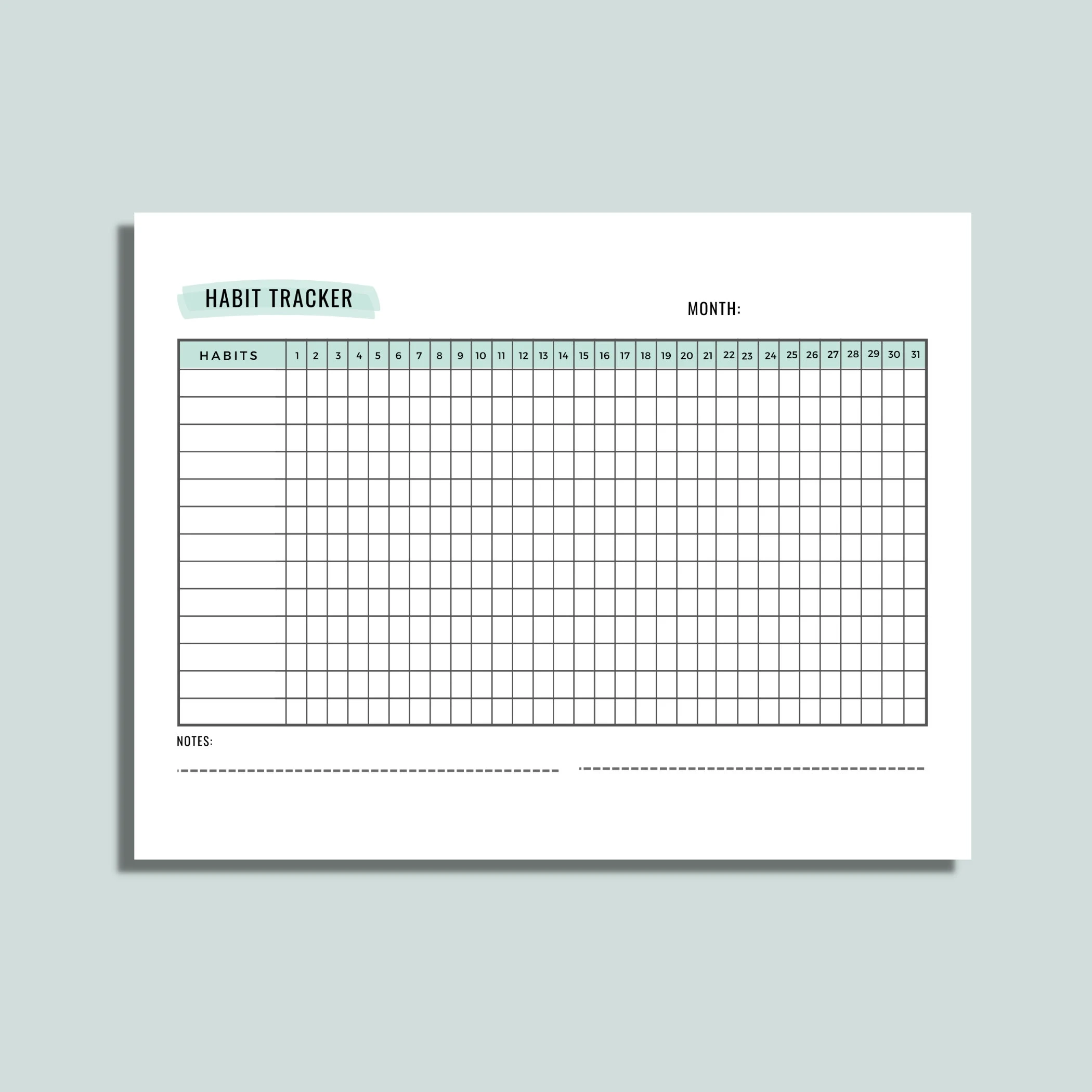 31 Day Habit Tracker Printable Pdf