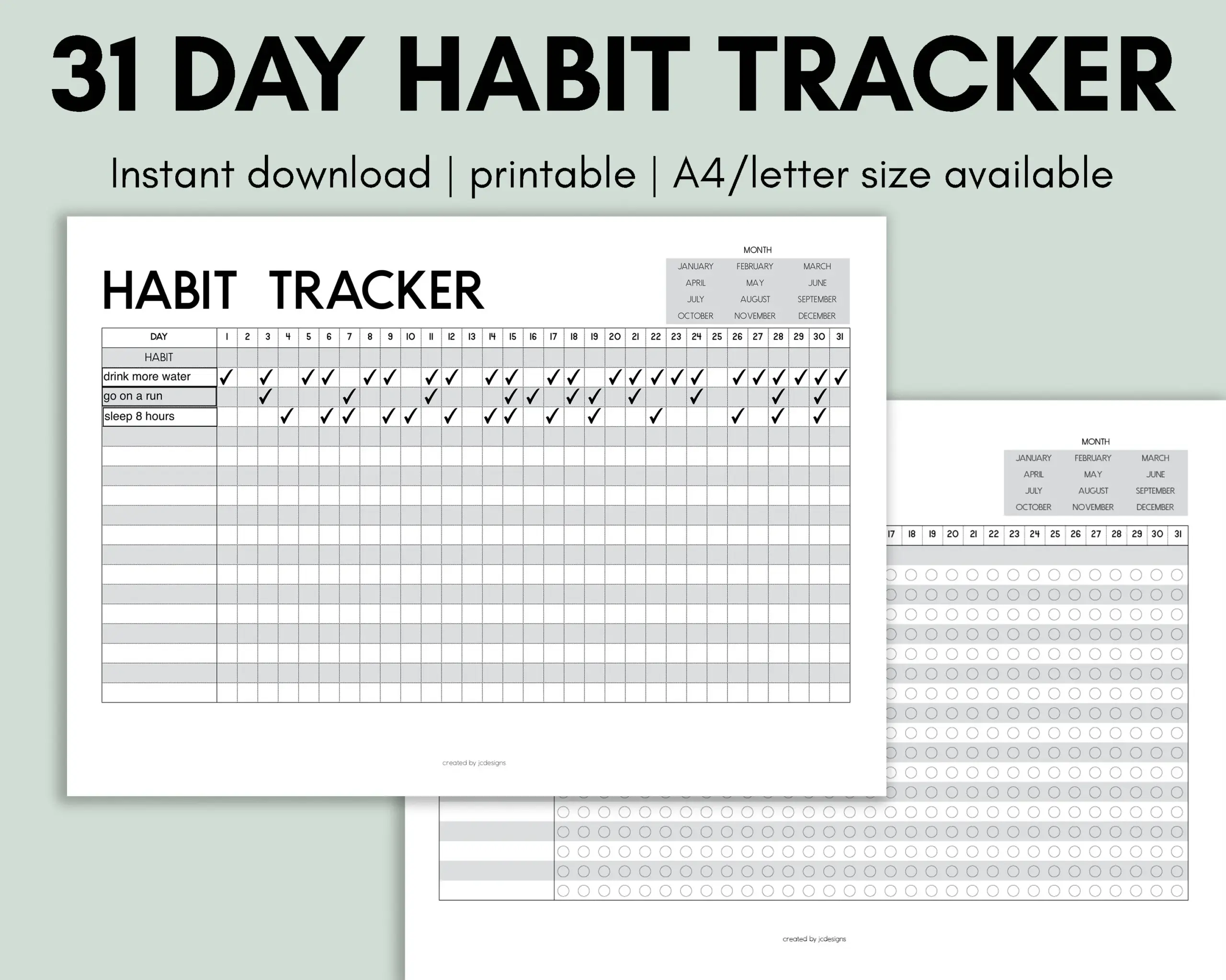 31 day habit tracker printable