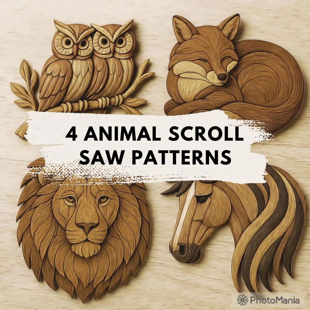 4 Animal Intarsia Scroll Saw Patterns 4 Animal Intarsia Scroll Saw Patterns