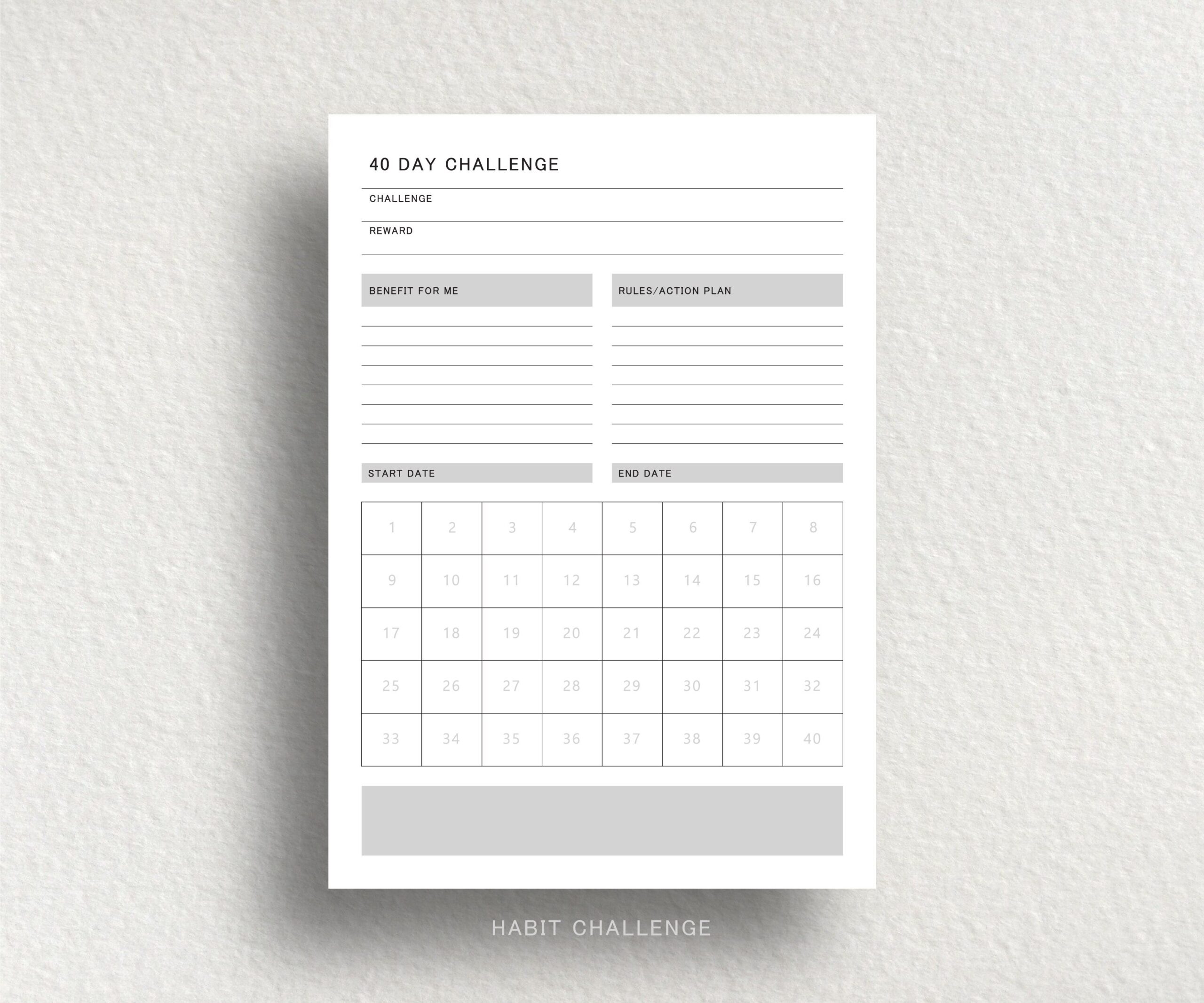 40 Day Habit Challenge Printable 40 Day Habit Challenge Printable