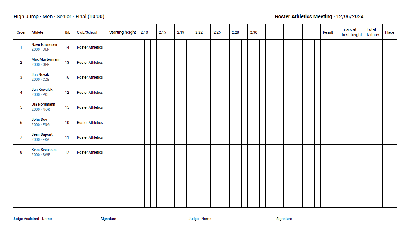 printable track and field event score sheets