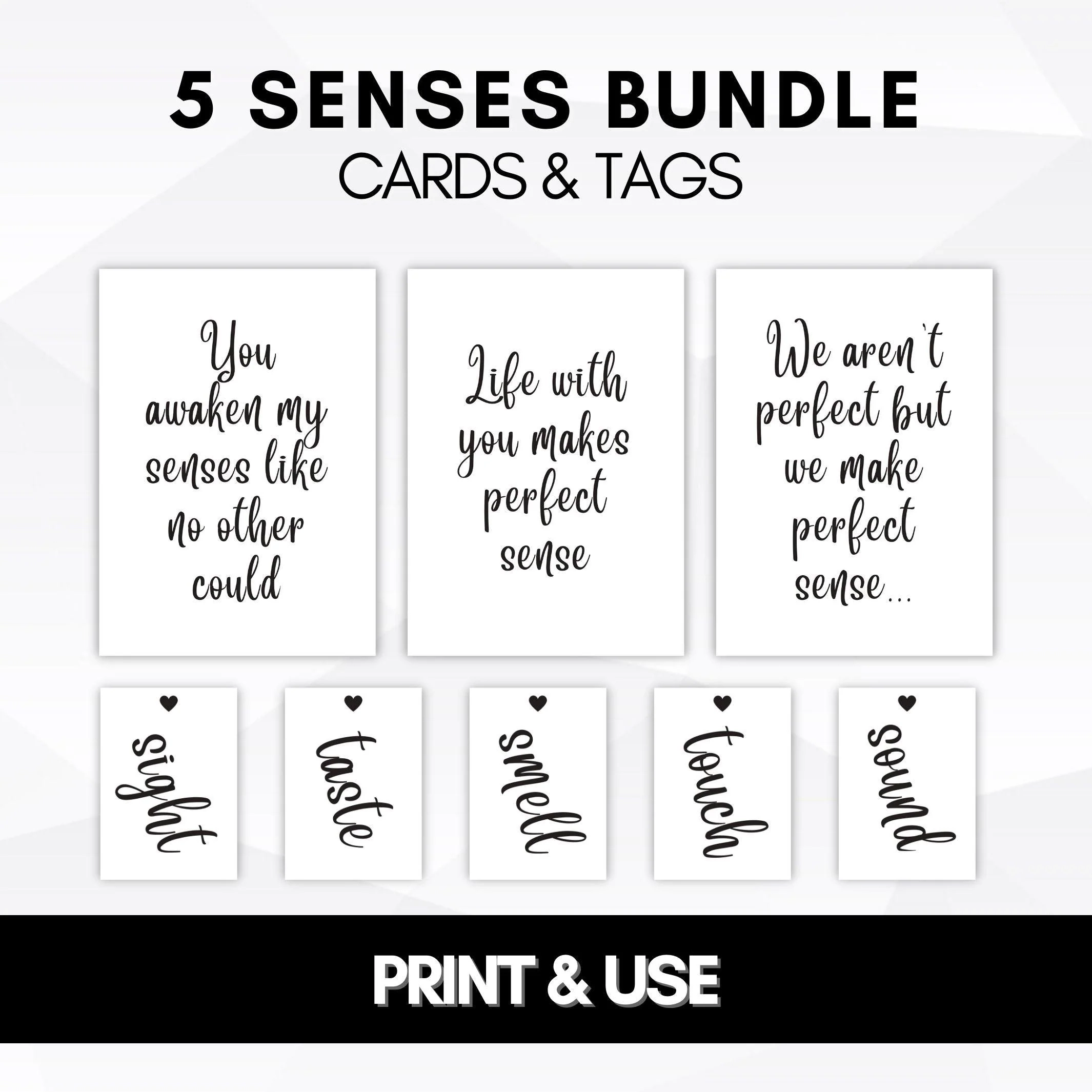 5 Senses Bundle 5 Senses Cards 5 Senses Gift Tags Print Use