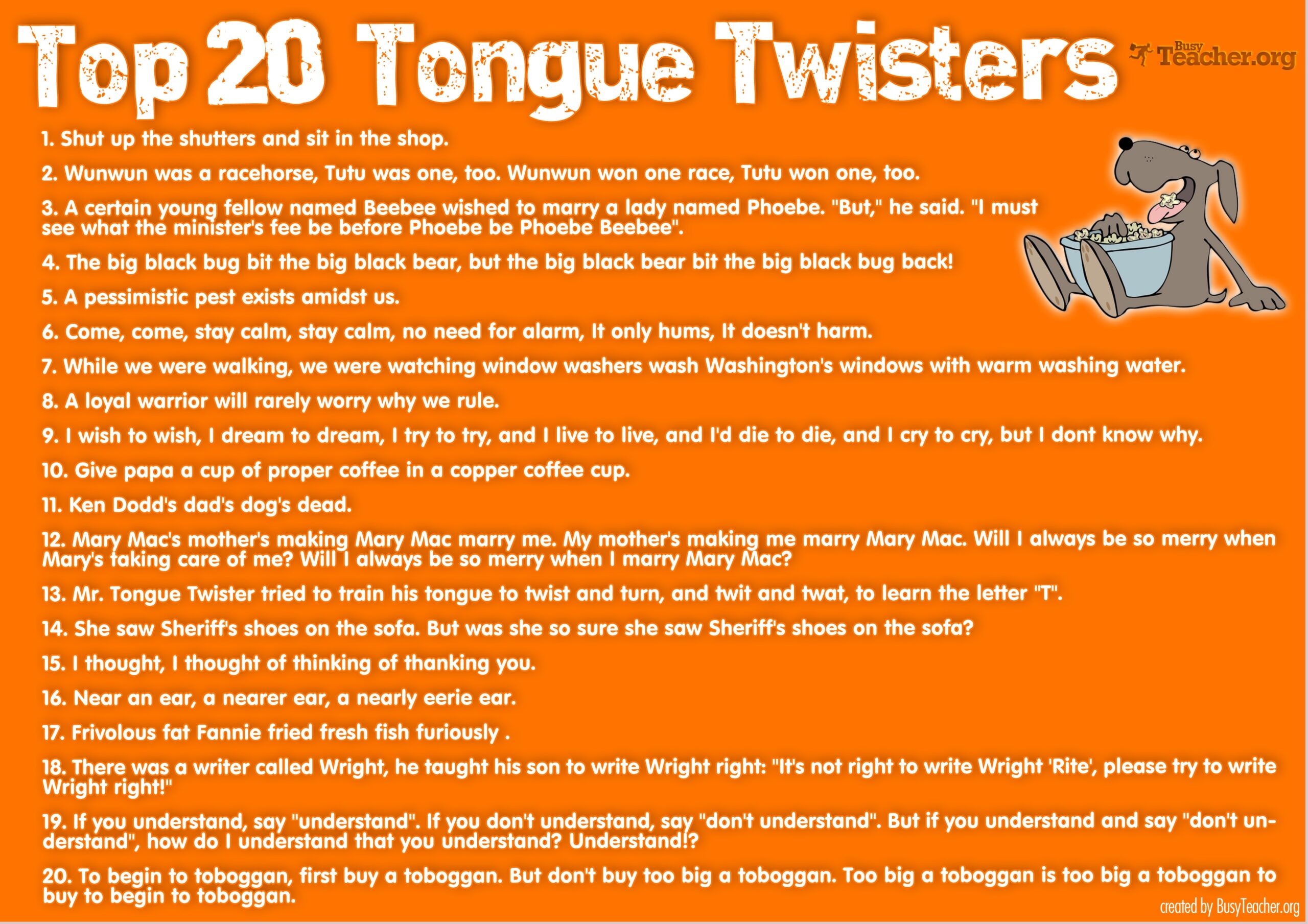 7149 Top 20 Tongue Twisters Hi Res Poster