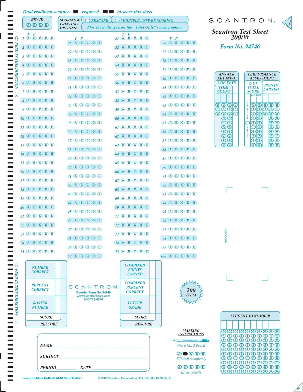 free printable scantron sheet