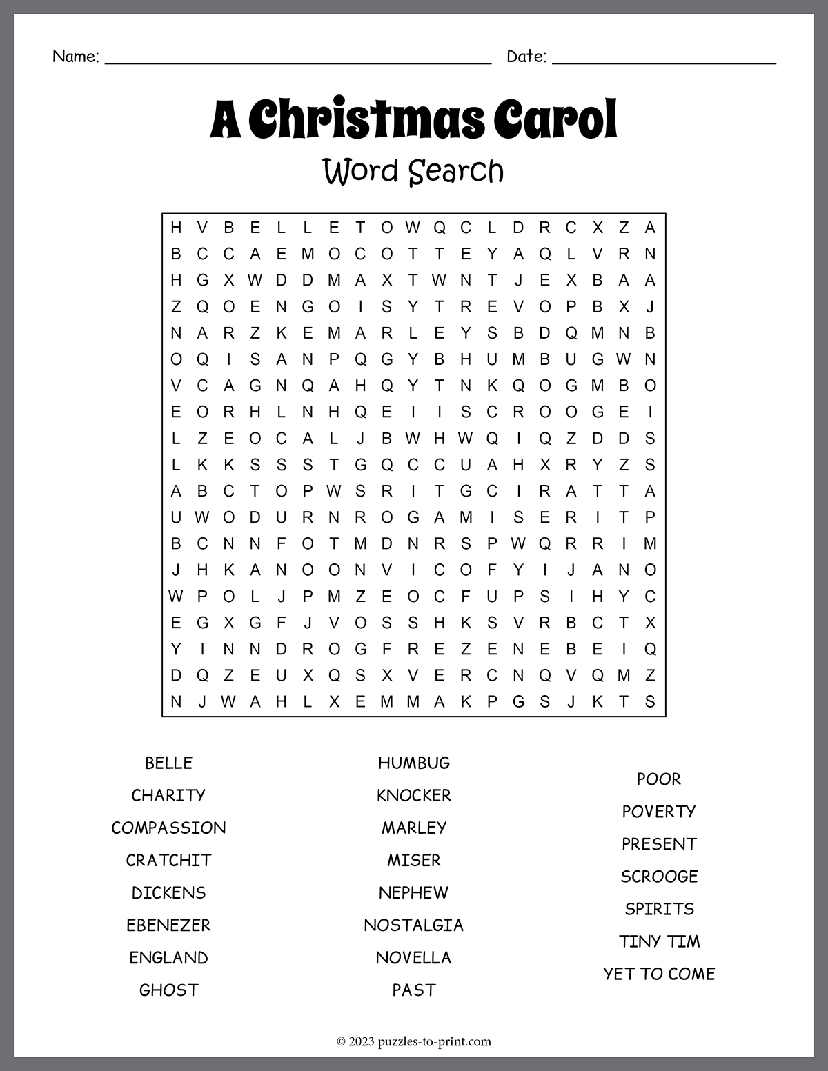 A Christmas Carol Word Search shtml