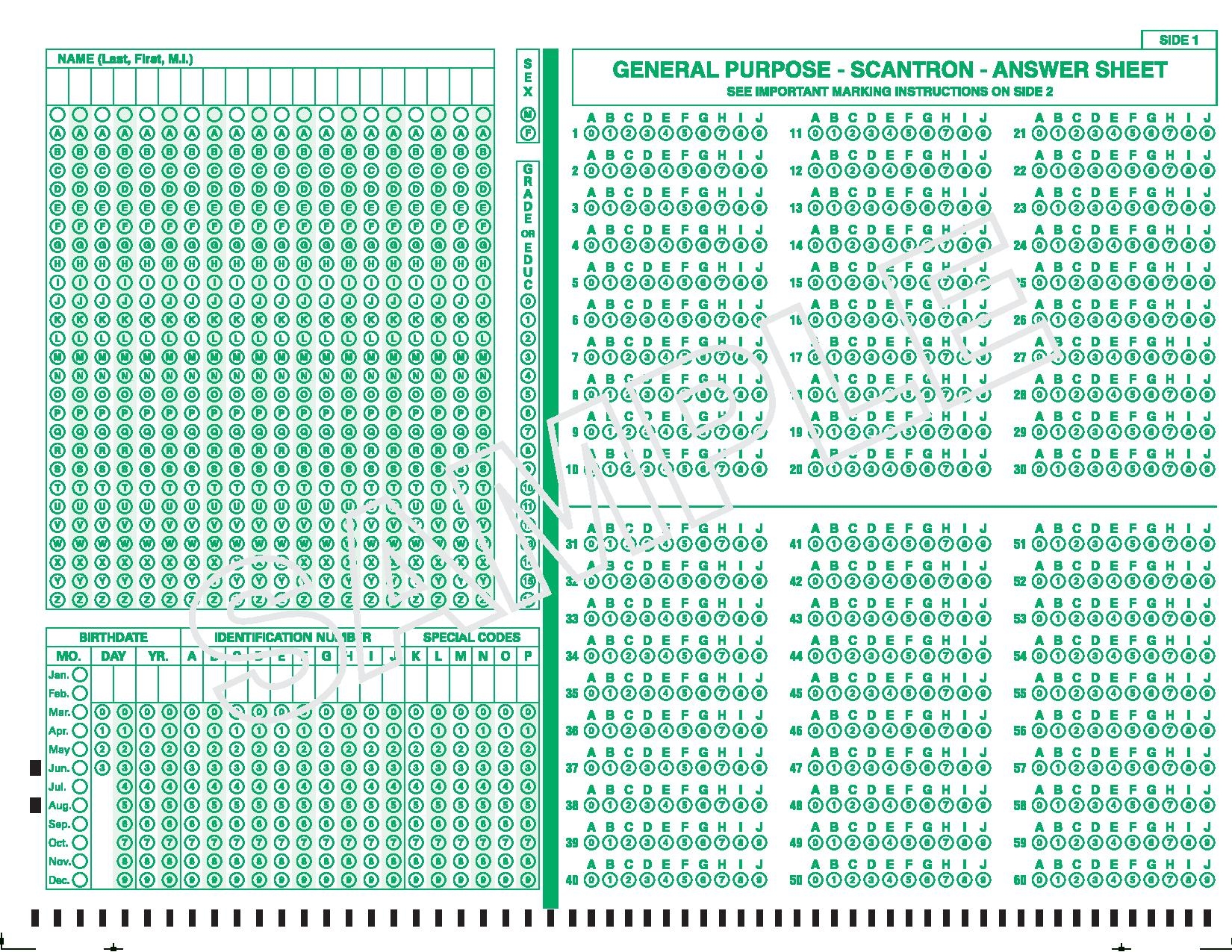 Answer Sheets To Use