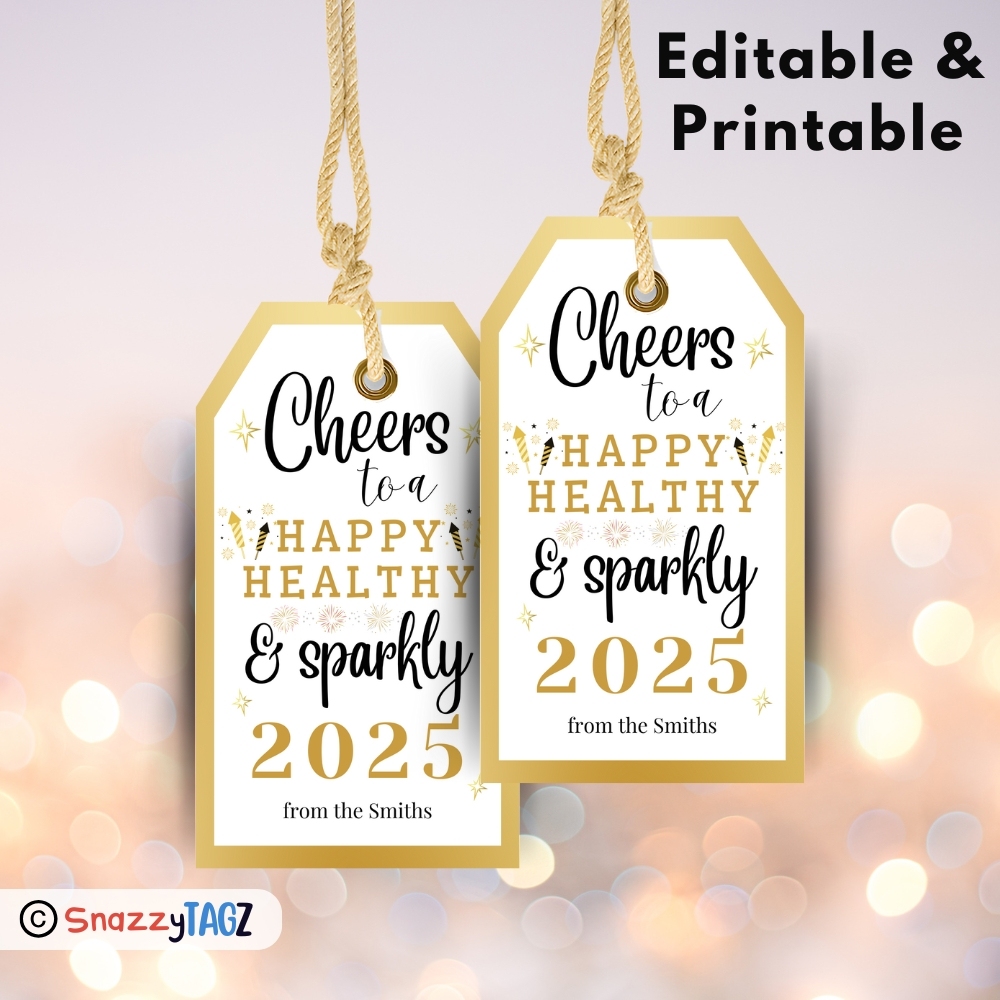 Appy New Year Gift Tag Printable New Years Tag Editable New Years Eve Tag For Sparkling Bottle