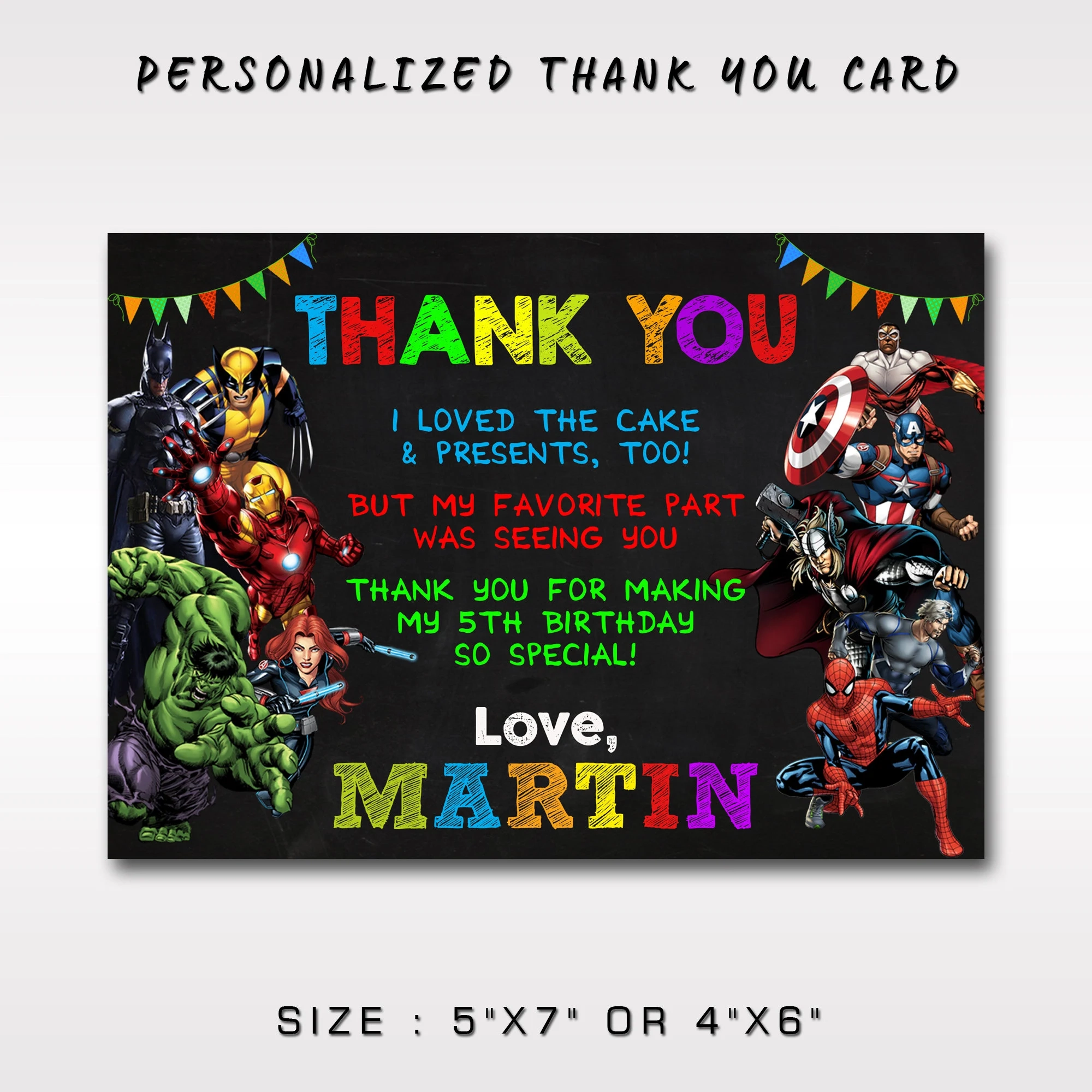 Avengers Thank You Card Personalized