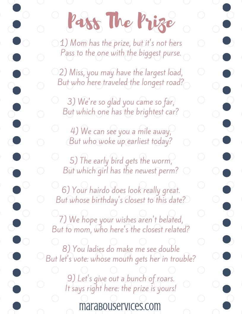 Baby Shower Pass The Prize Game Baby Shower Pass The Prize Game