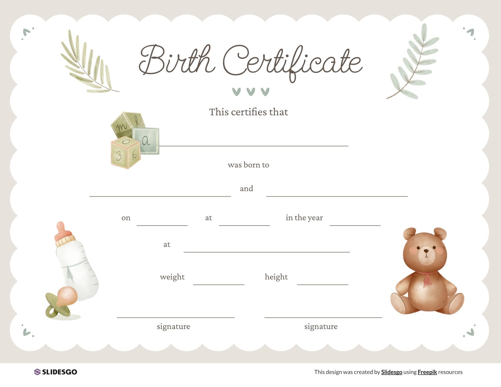 free printable build a bear birth certificate template