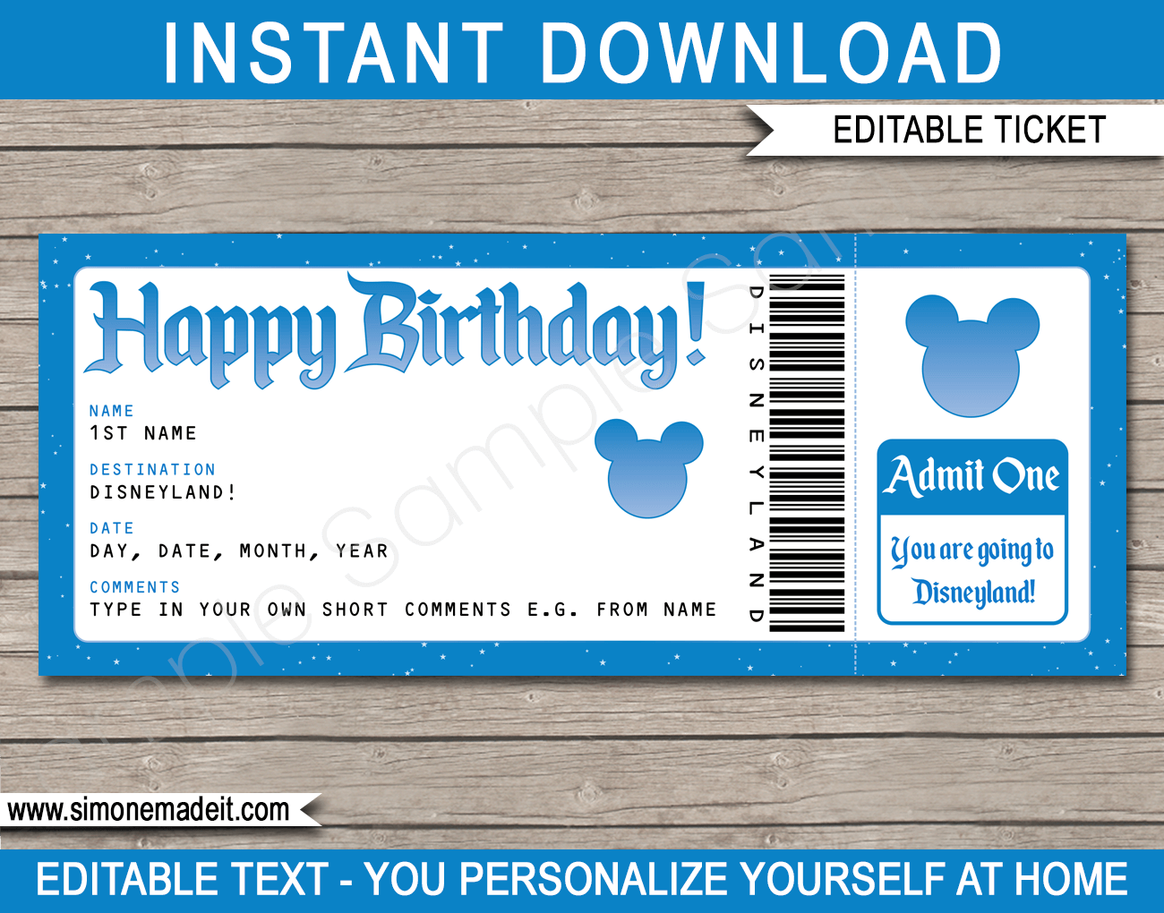 Birthday Surprise Trip Disneyland Ticket
