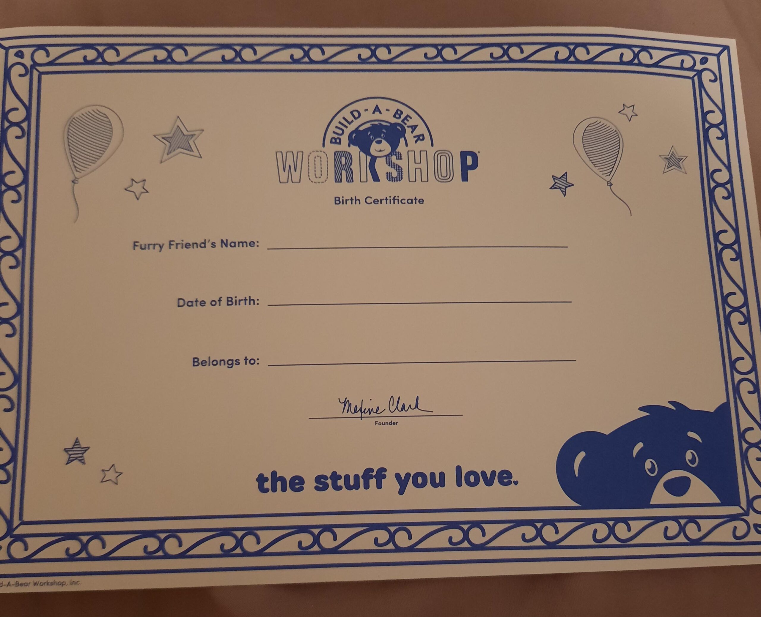Build A Bear Uk Birth Certificate Blank