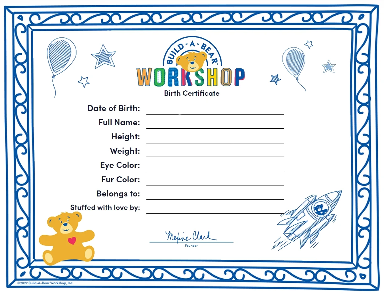 Buildabear Birth Certificate Template