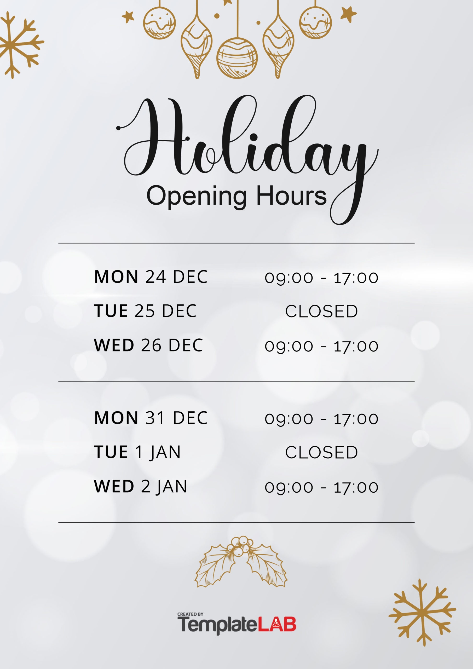 free printable business hours sign template