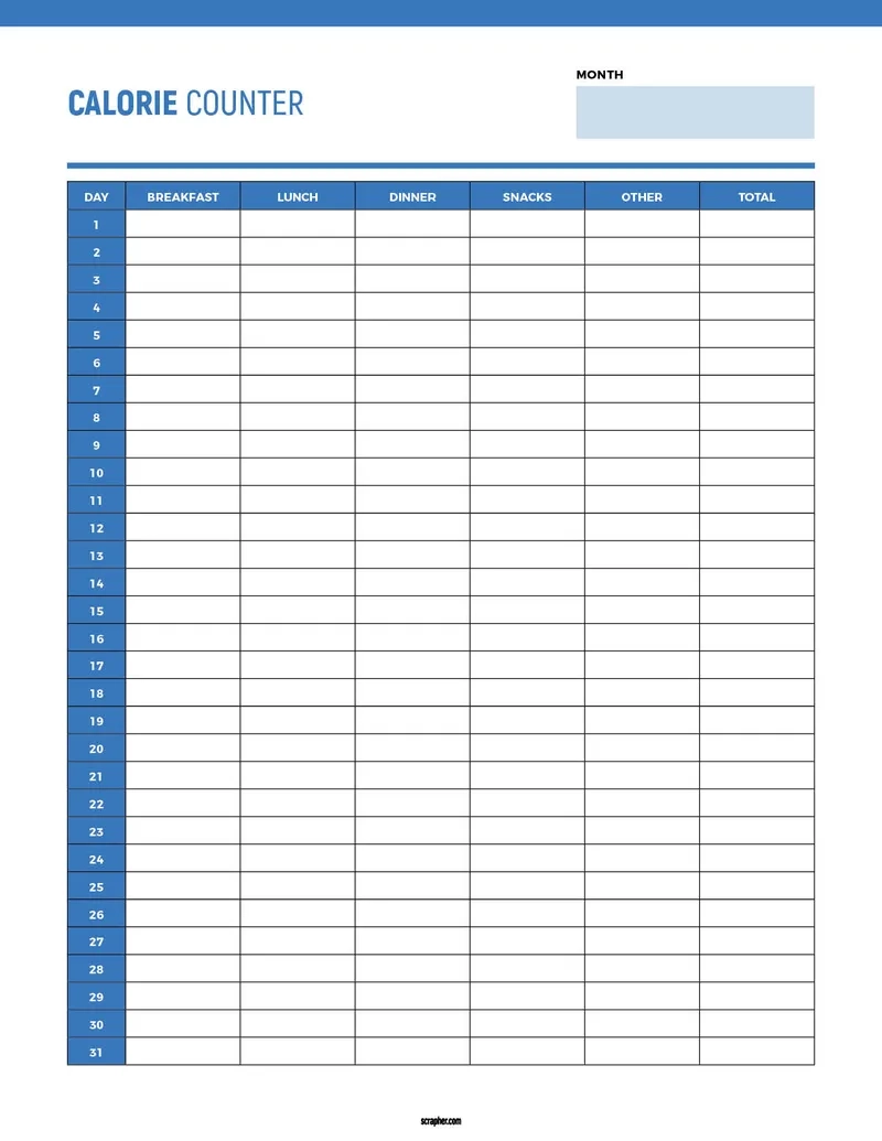 free printable calorie chart