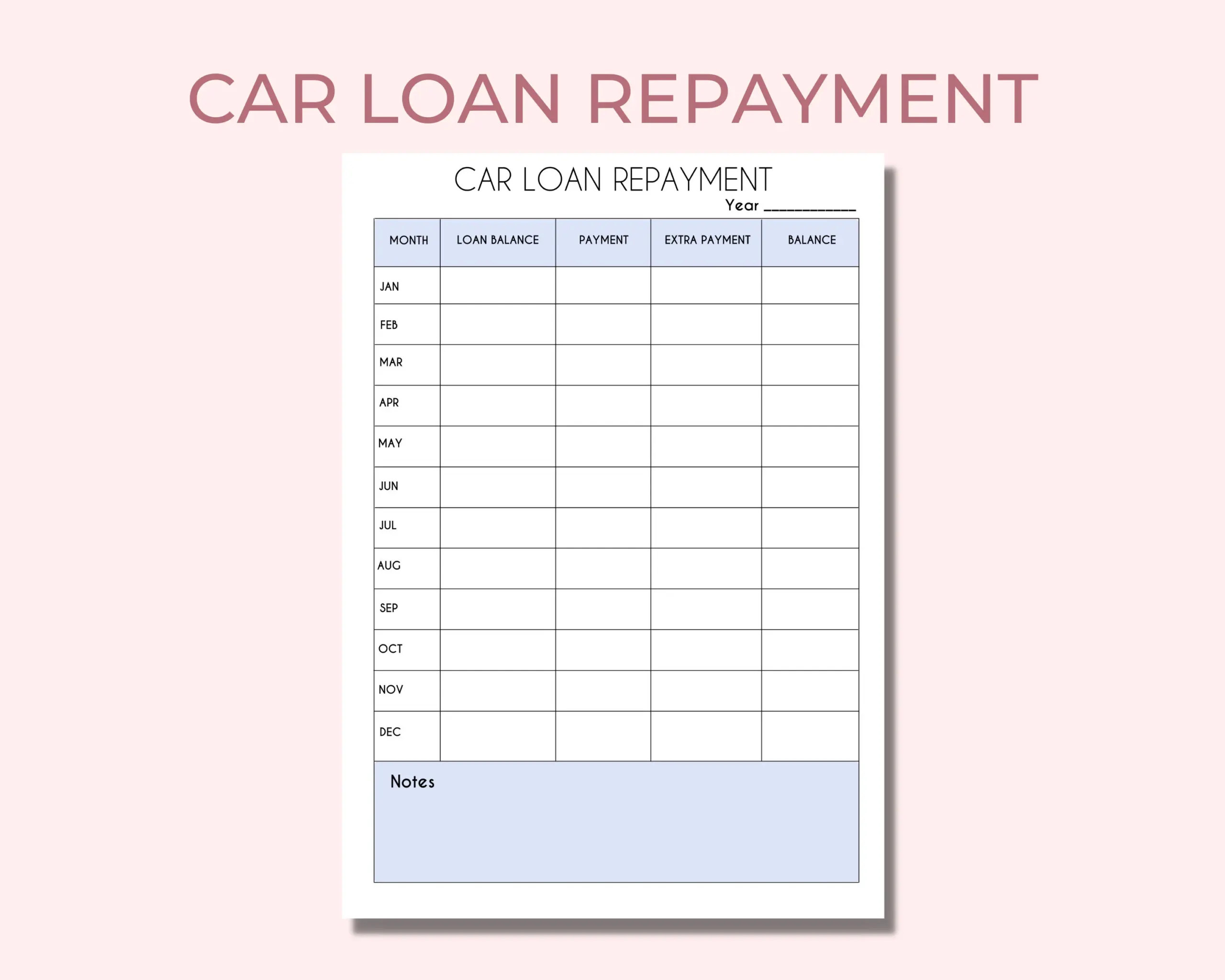 Car Loan Payment Tracker Printable