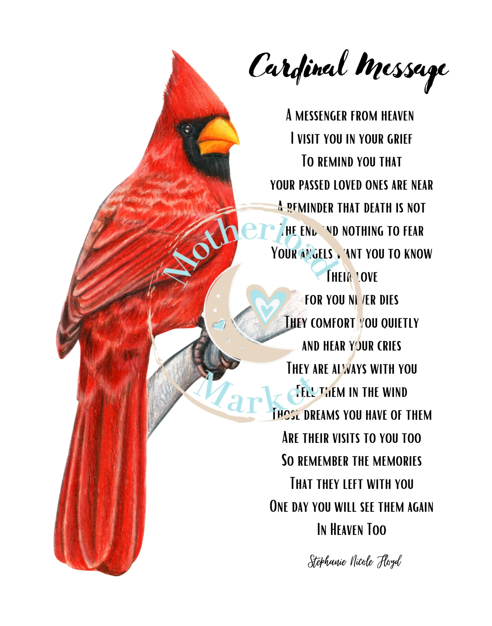 Cardinal Poem Print Memorial Gift For