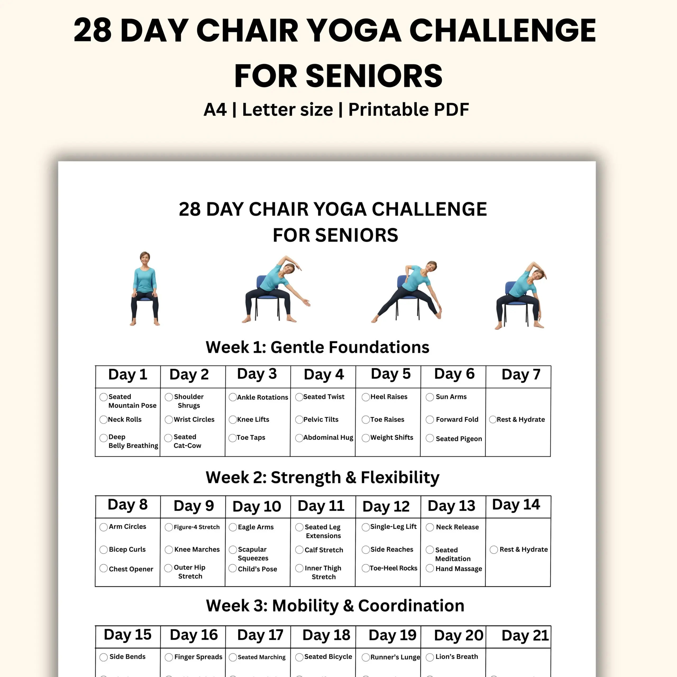 Chair Yoga Challenge 28 Day Printable