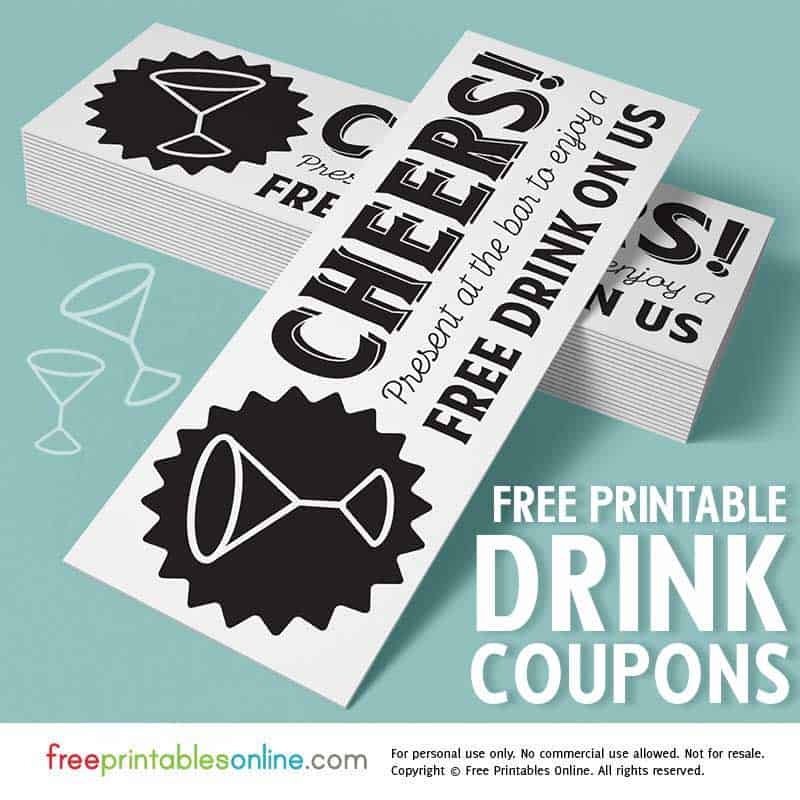 Cheers Free Drink On Us Tickets Printable