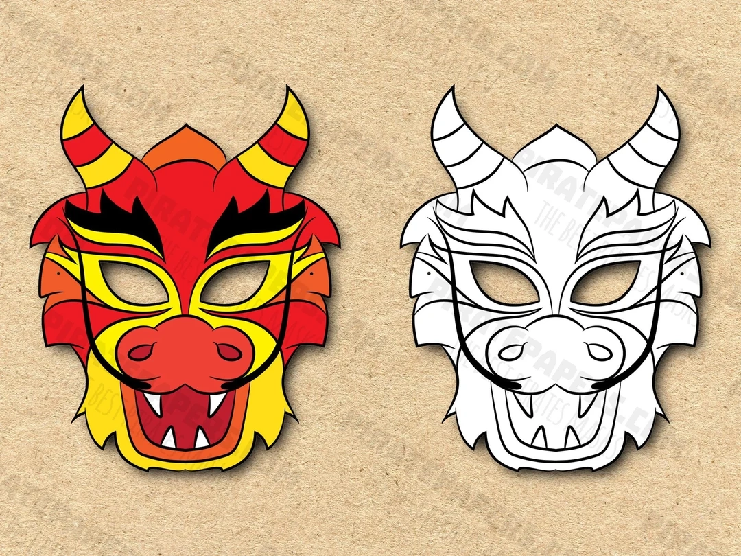 Chinese Dragon Masks Printable Color