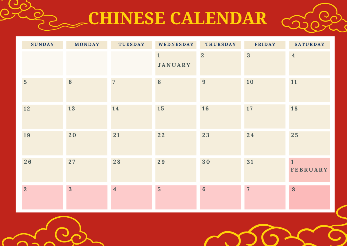 Chinese New Year Calendar Template Chinese New Year Calendar Template