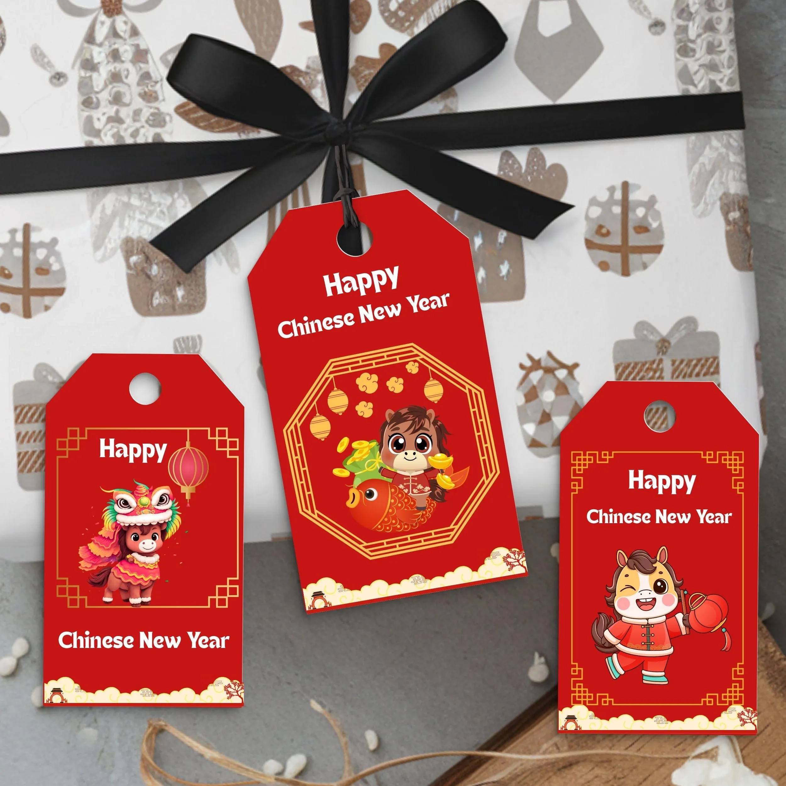 Chinese New Year Gift Tags Red Gold