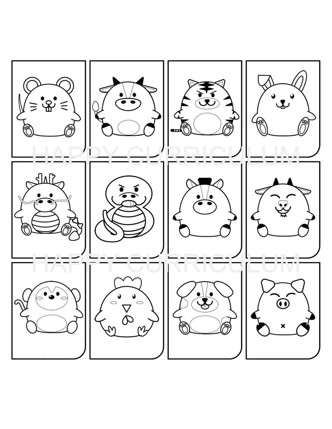 Chinese Zodiac Cute Animals Coloring Chinese Zodiac Cute Animals Coloring