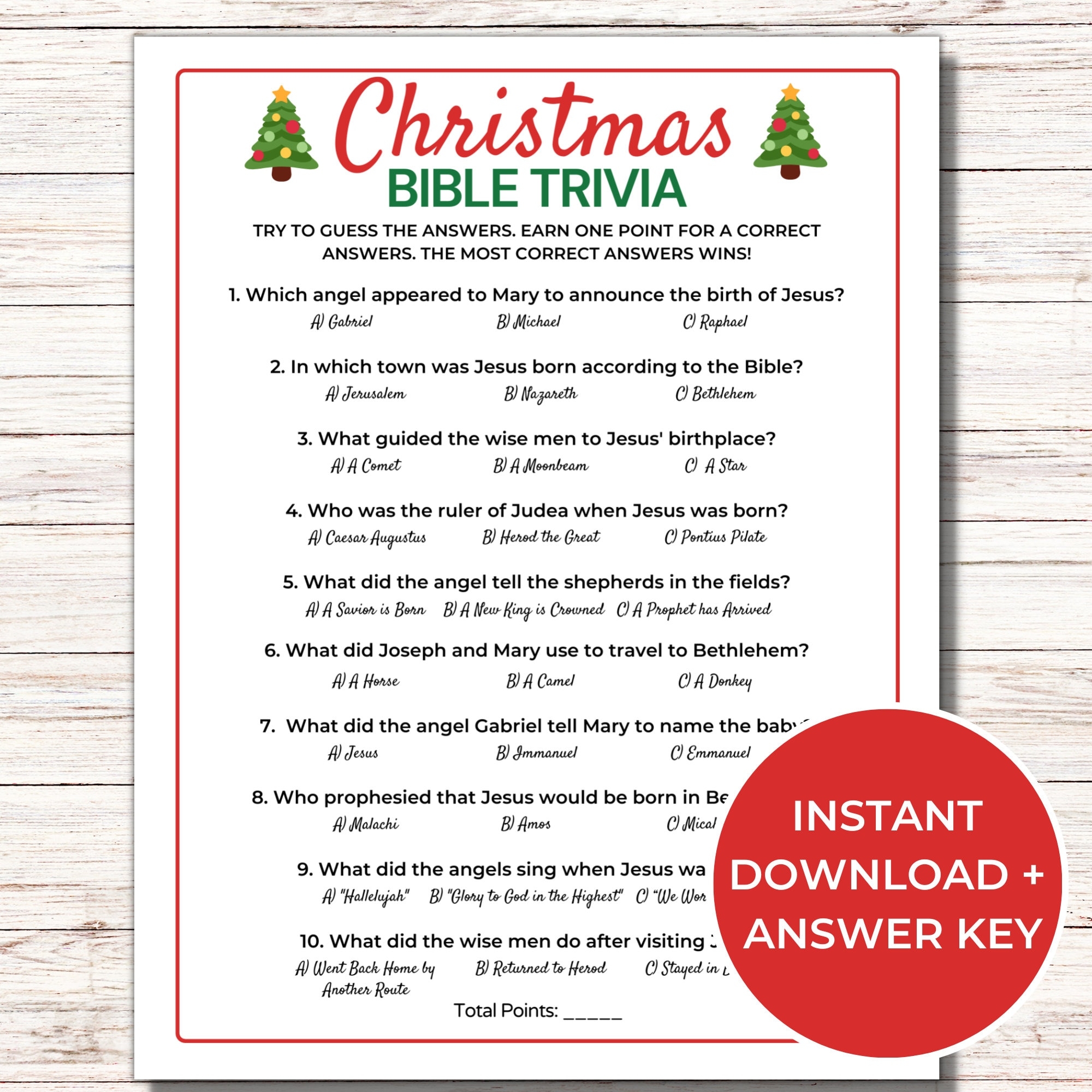 Christmas Bible Trivia Game Printable