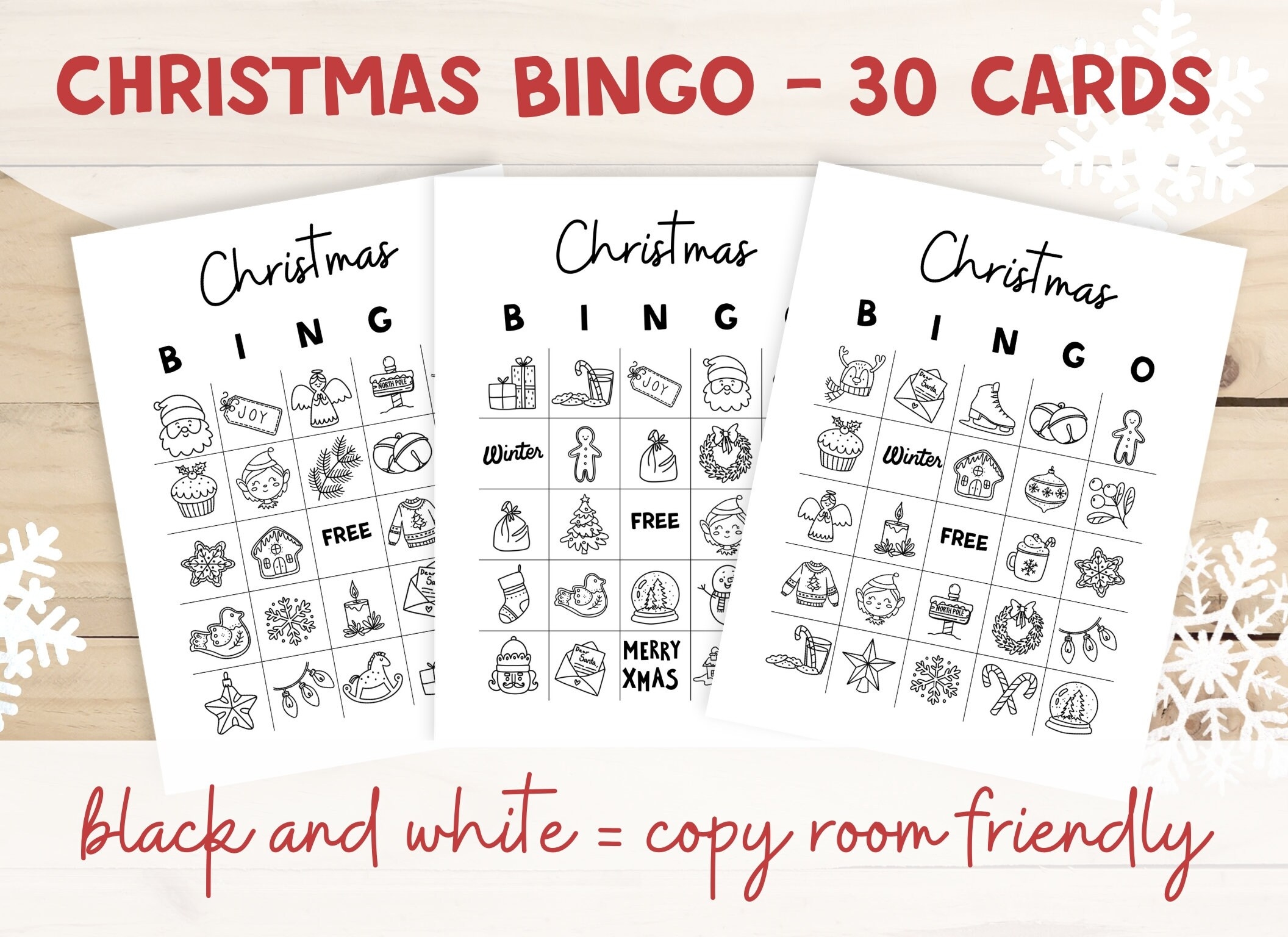Christmas Bingo 30 Unique Cards Christmas Bingo 30 Unique Cards