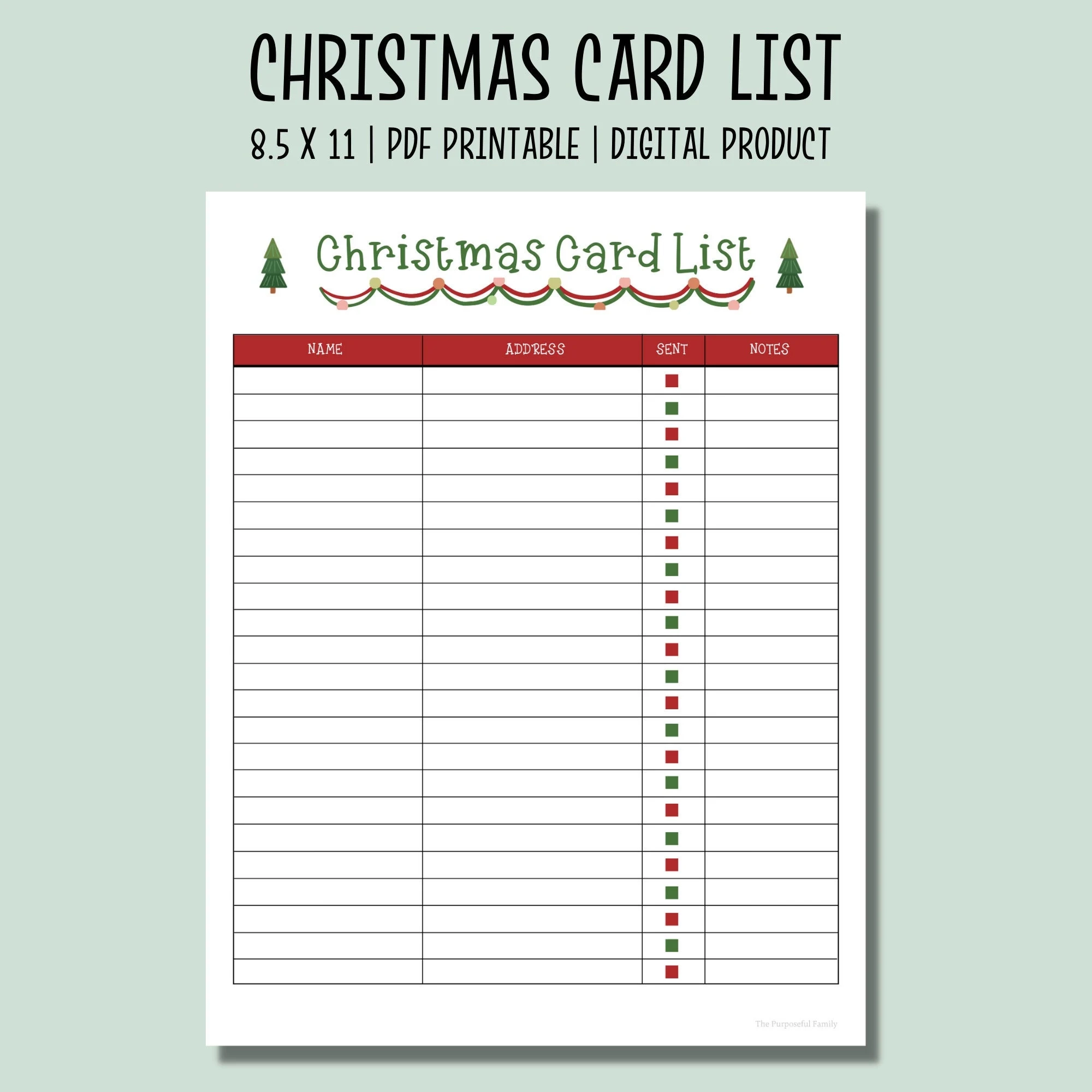 Christmas Card List Printable Checklist