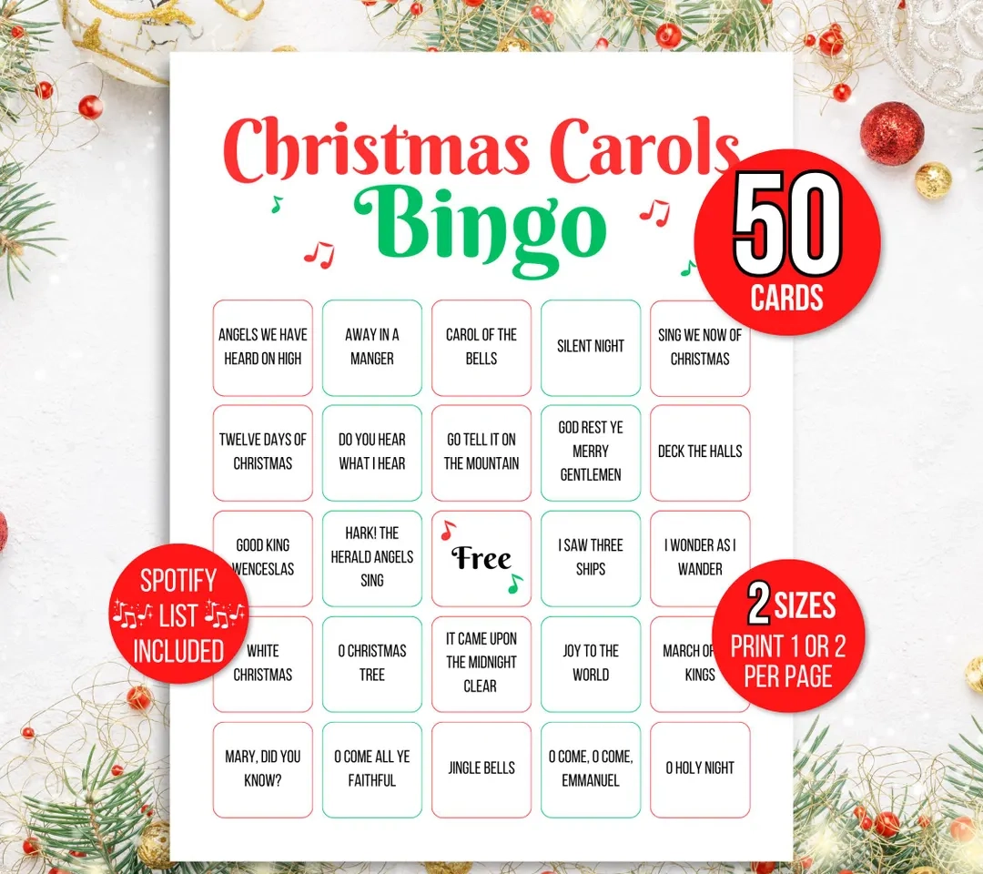 Christmas Carol Bingo 50 Printable Christmas Carol Bingo 50 Printable