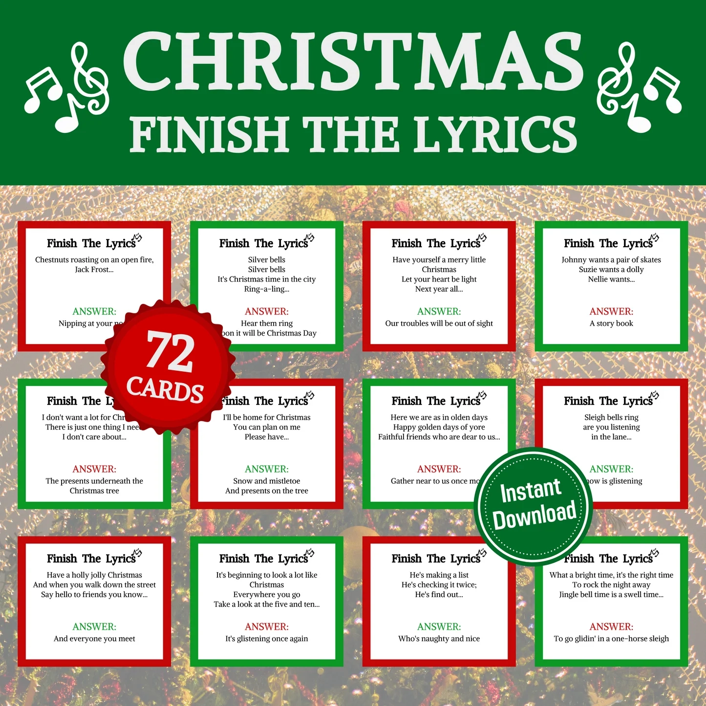 christmas song lyrics quiz printable