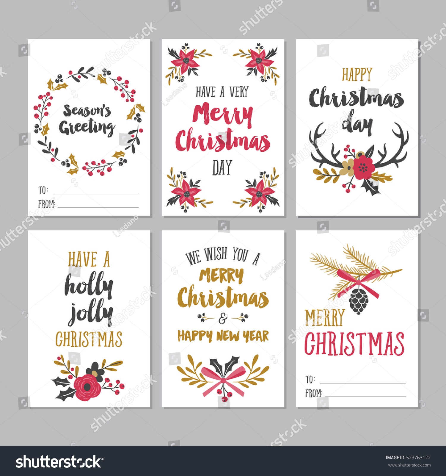 Christmas Greeting Printable Cards Cute Floral 523763122