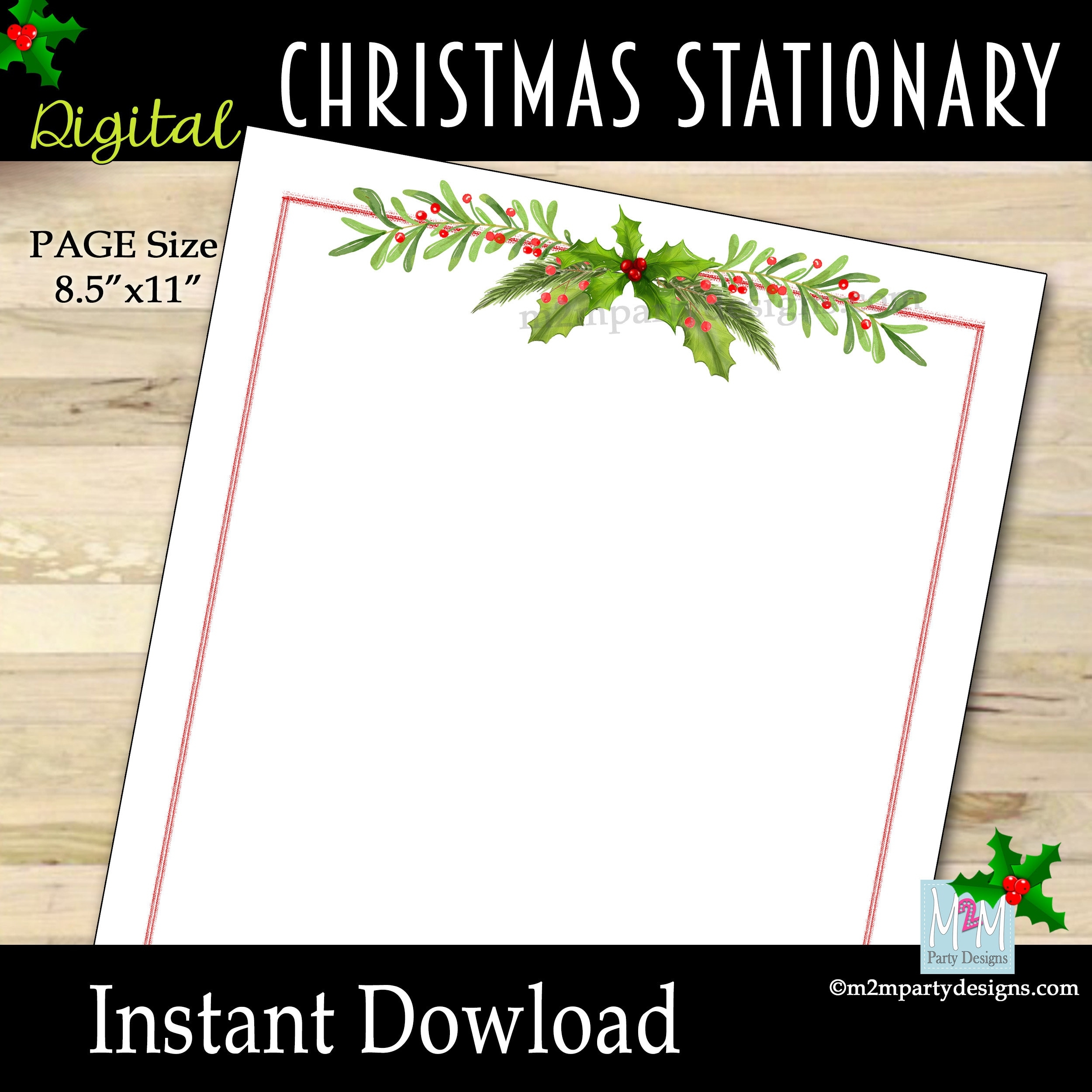 Christmas Holly Stationery Printable