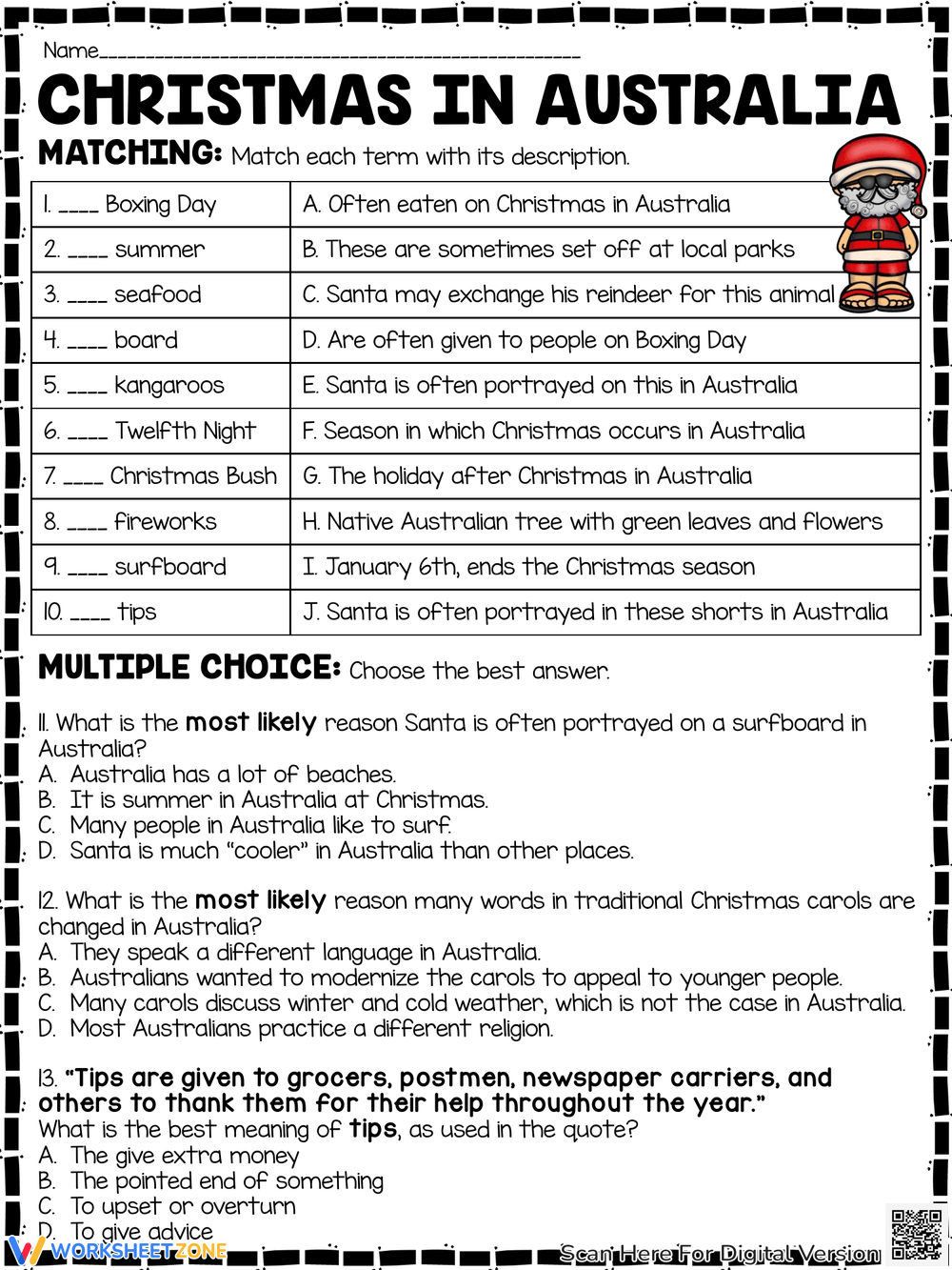 Christmas In The Australia Reading Comprehension Printable Interactive 6553ce7a2c4fb62e5b856ab6