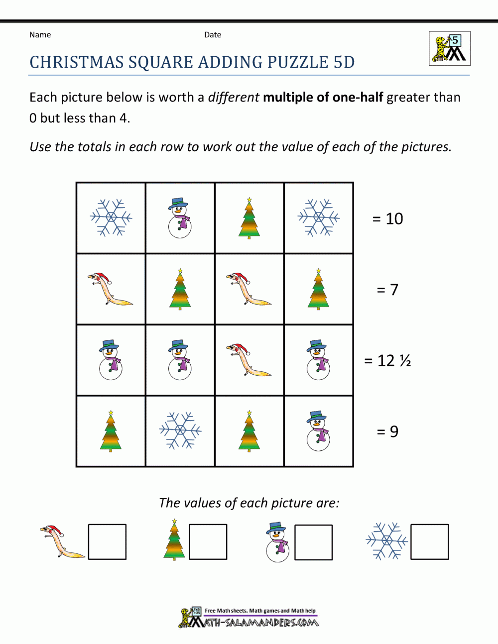 Christmas Math 5th Grade