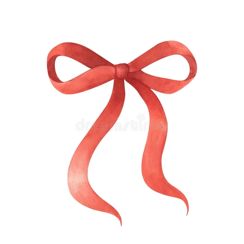 Christmas Red Velvet Ribbon Bow Tie Hand Drawn Watercolor White Background Invitations Stationery Printables Greeting Cards Image397380087