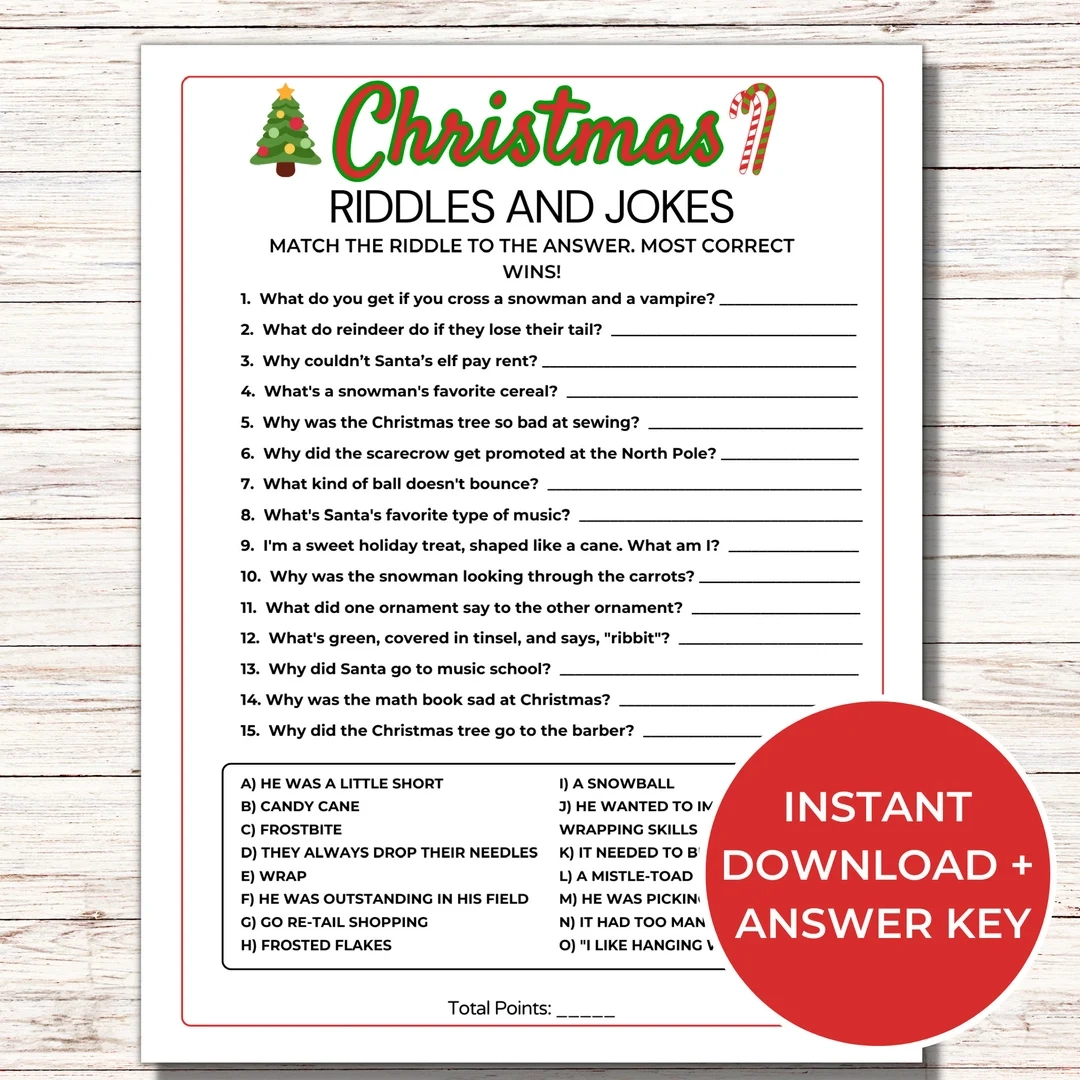 Christmas Riddles Game Printable Christmas Riddles Game Printable