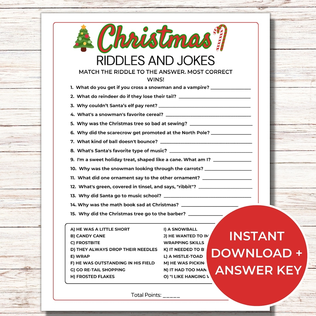 Christmas Riddles Game Printable Christmas Riddles Game Printable