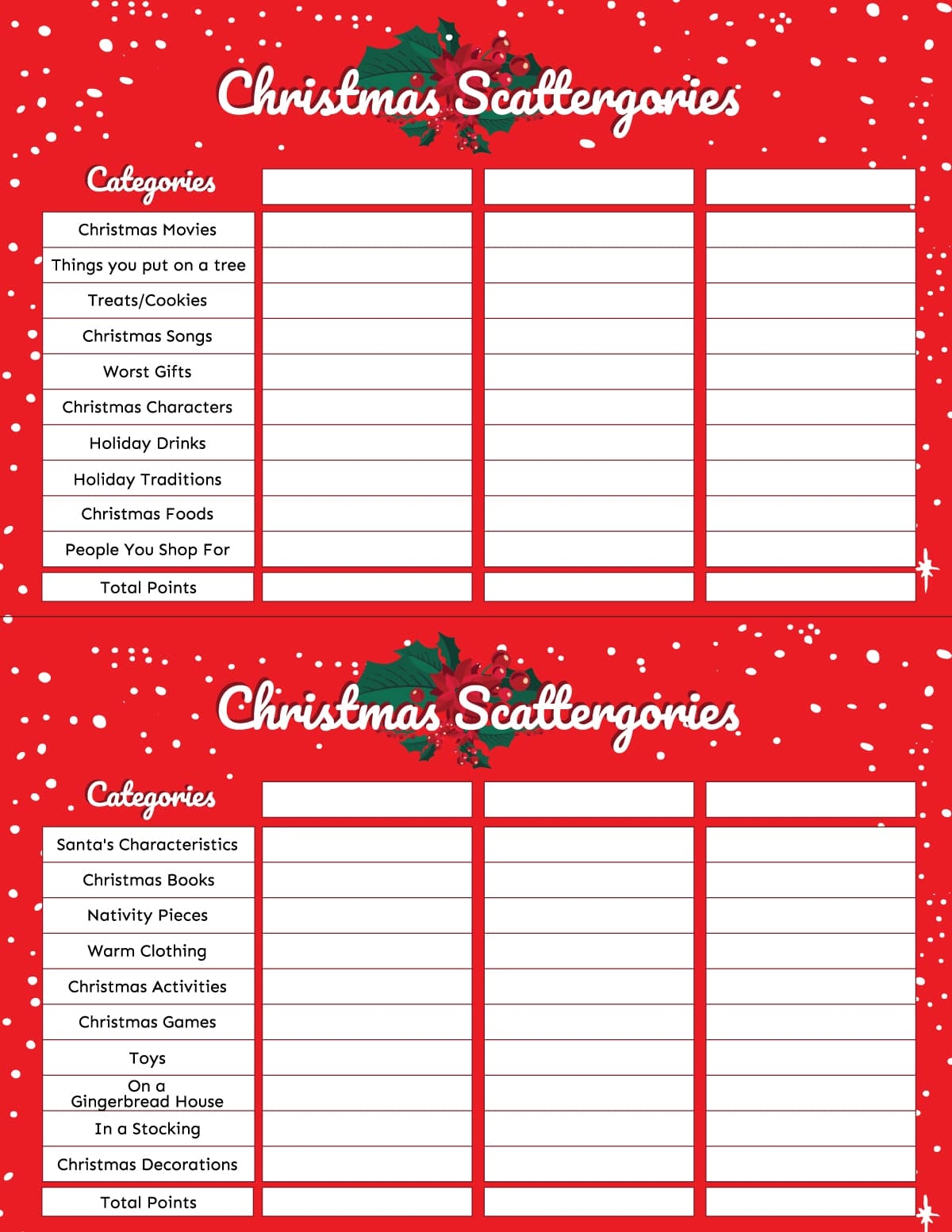 Christmas Scattergories